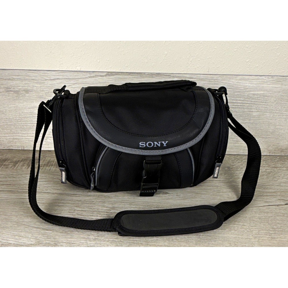 Sony Padded Camera Camcorder Shoulder Bag Black Gray Strap Accessory Compartment